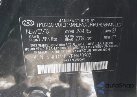 2019 Hyundai Elantra Se z USA, uszkodzony, nr VIN 5NPD74LF7KH430909